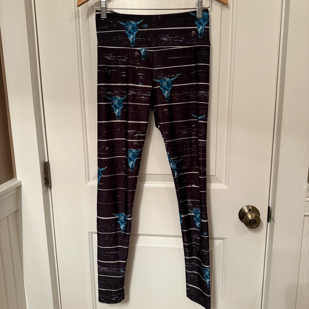 GOLD SHEEP CLOTHING LEGGINGS PANTS BLACK WHITE BLUE SKULLS USA HANDMADE SIZE M